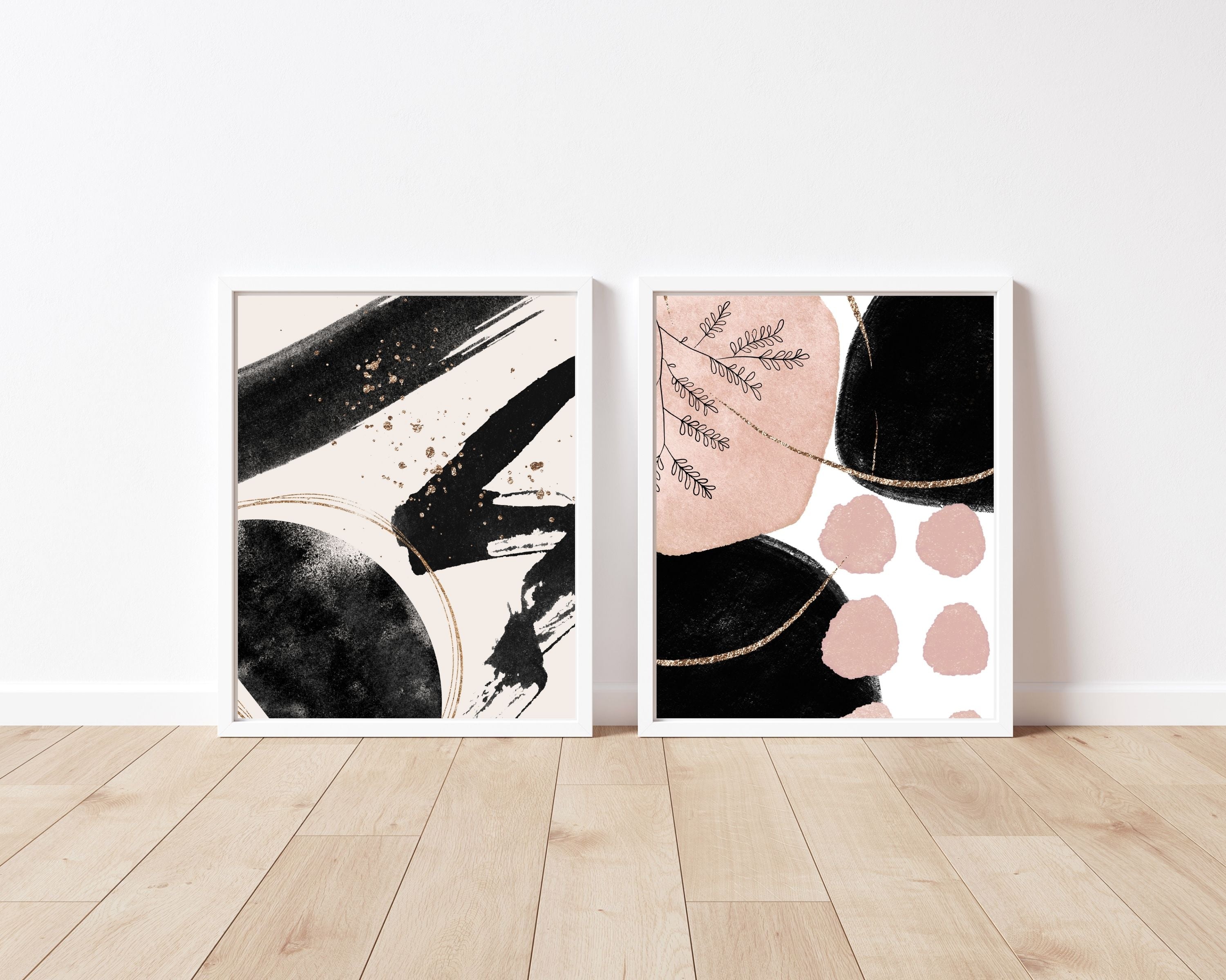 Abstract Boho Art Prints | Cream Black Gold