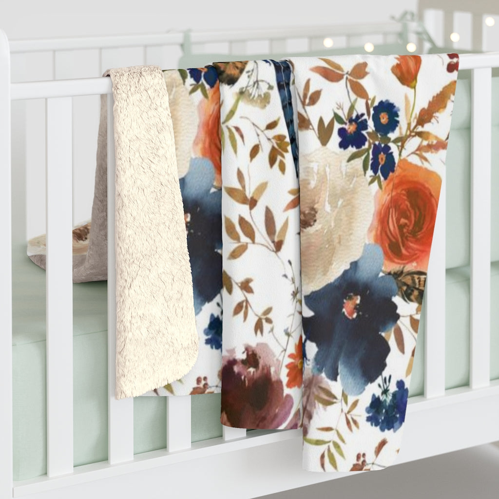 Floral Comfy Blanket | Navy Blue Bohemian Feathers