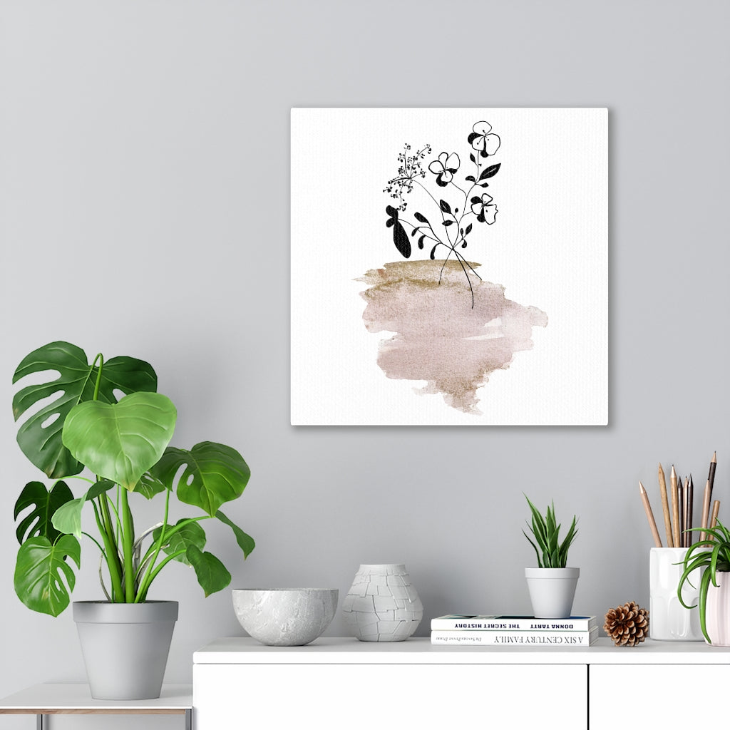 FLORAL WALL CANVAS ART | Black White Bronze