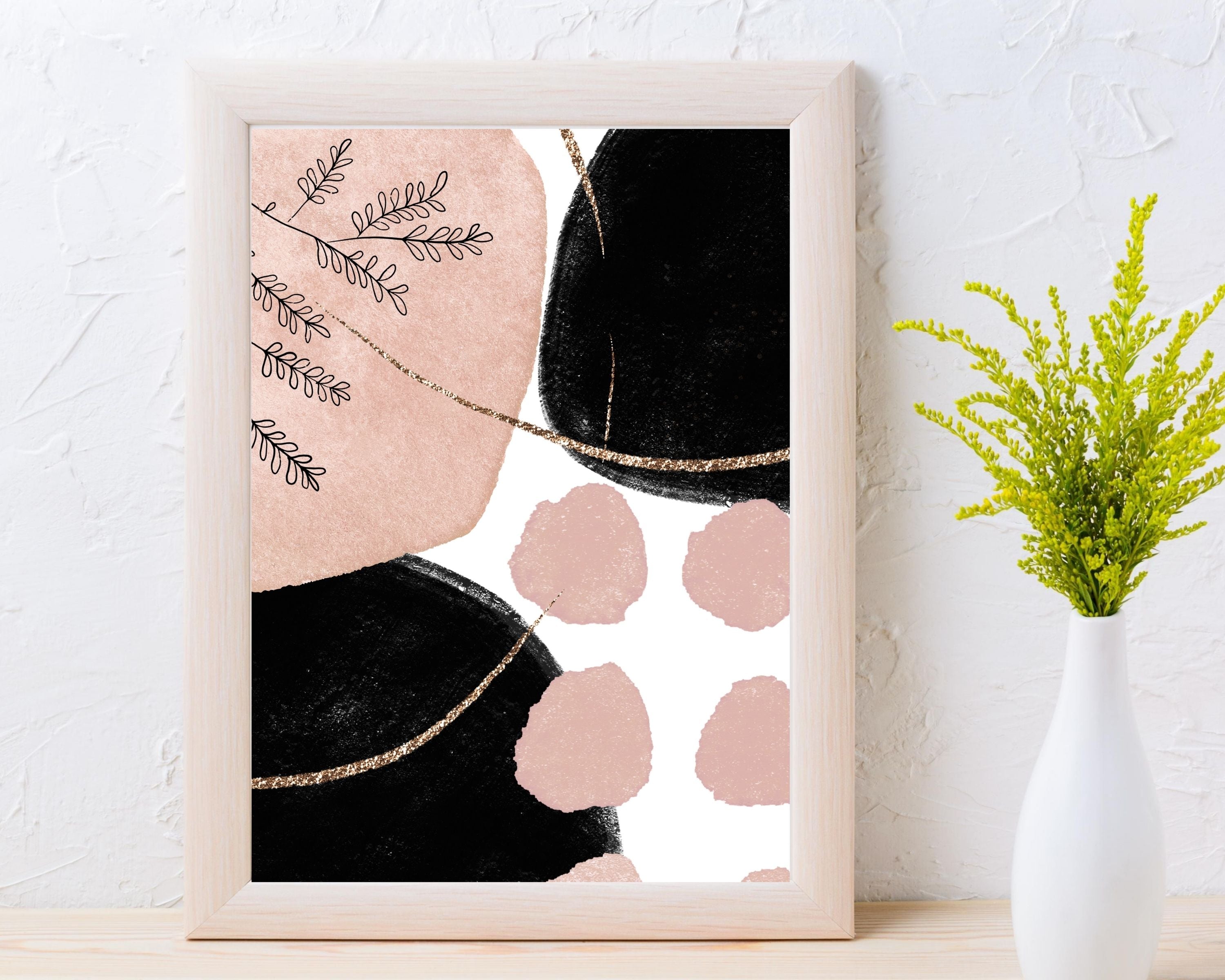 Abstract Boho Art Prints | Blush Pink Black
