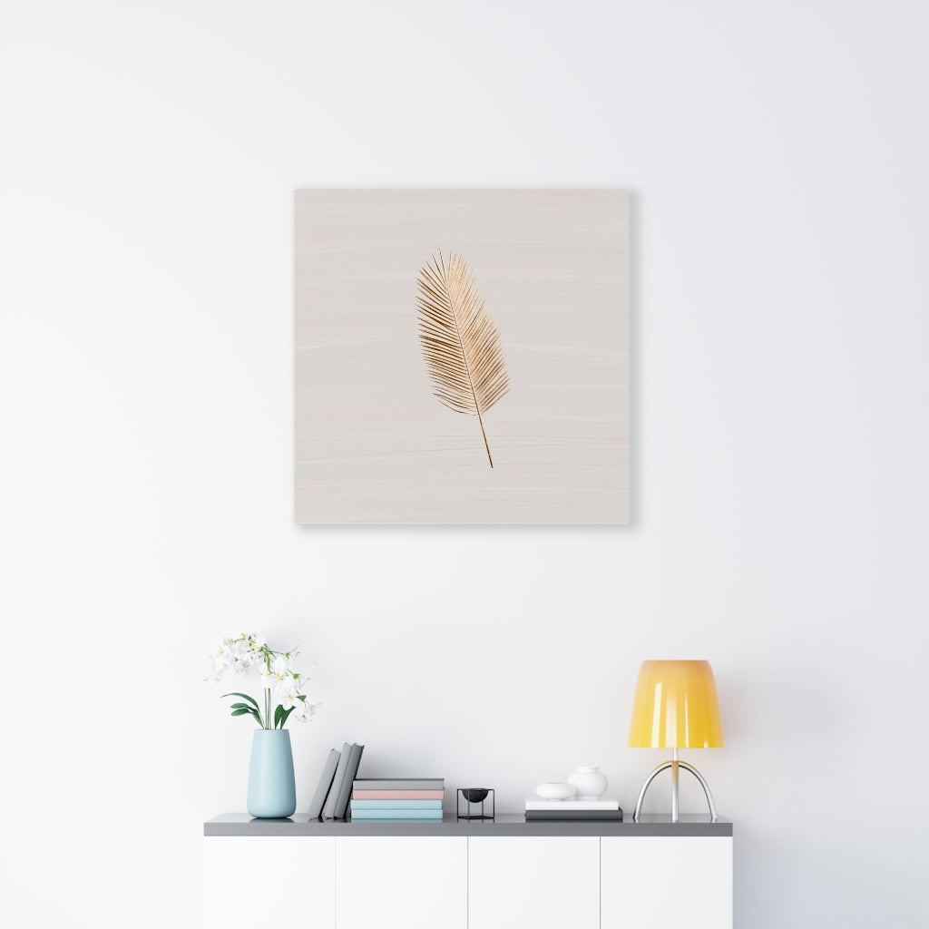 Modern Wall Canvas Art | Beige Gold Feather