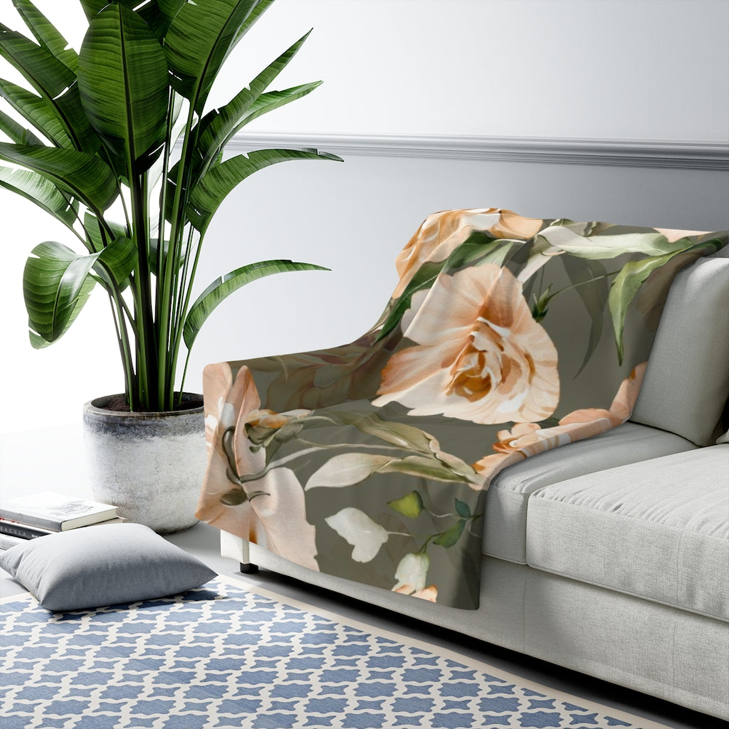 Floral Comfy Blanket | Khaki Green Beige Peonies