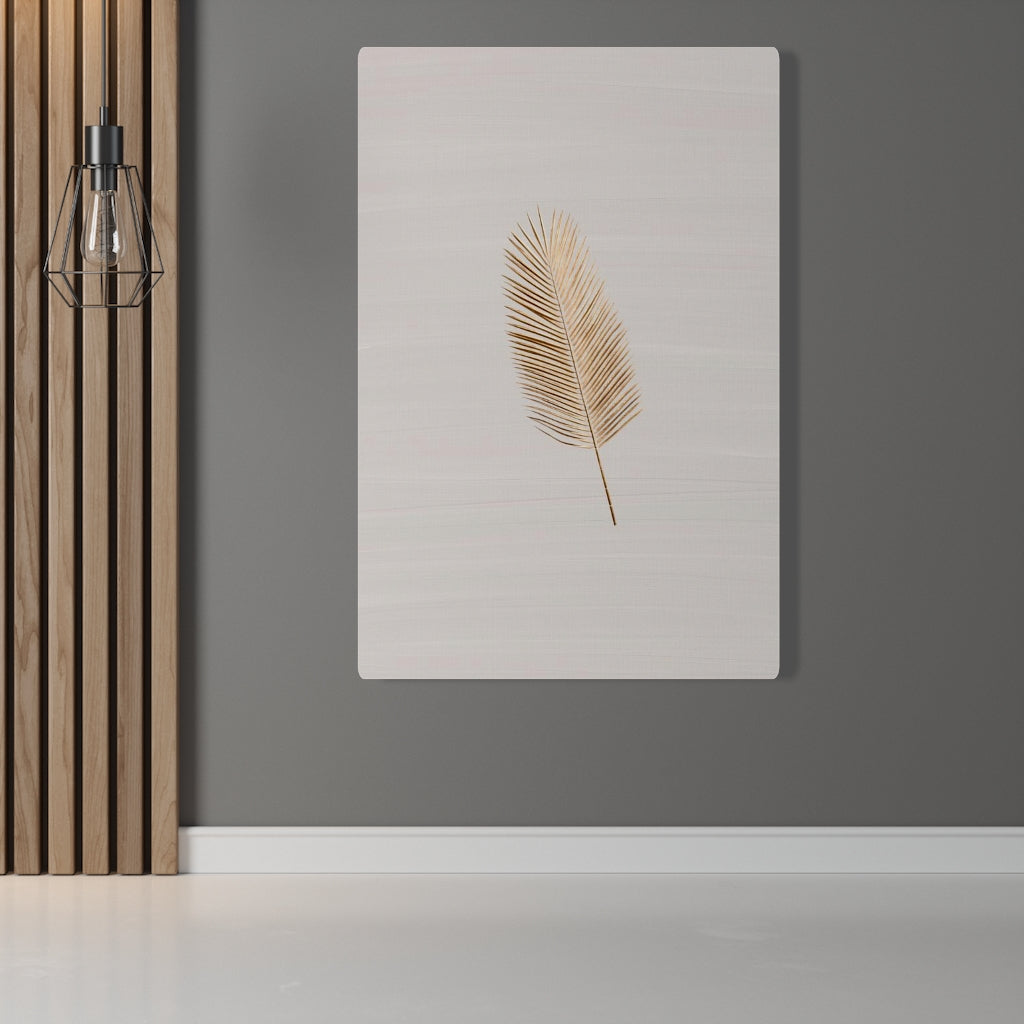 Modern Wall Canvas Art | Beige Gold Feather