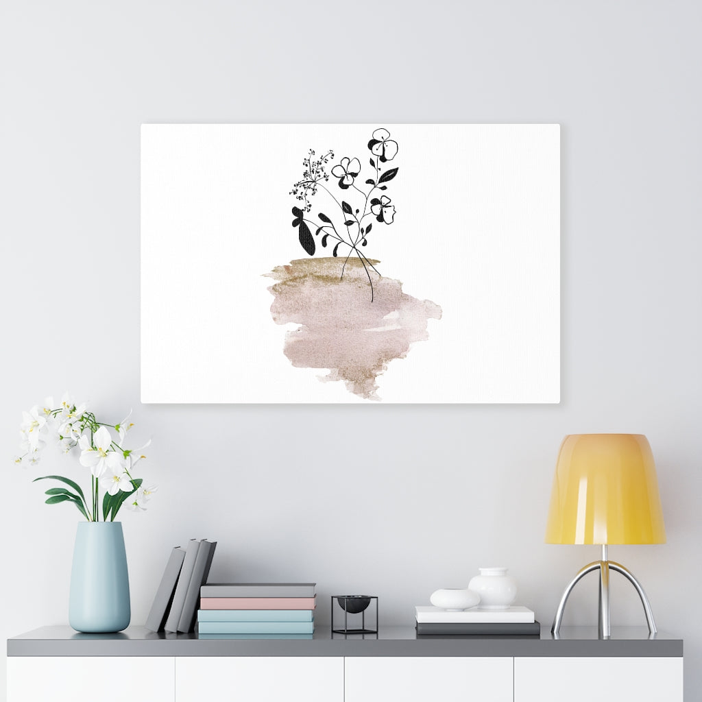 FLORAL WALL CANVAS ART | Black White Bronze