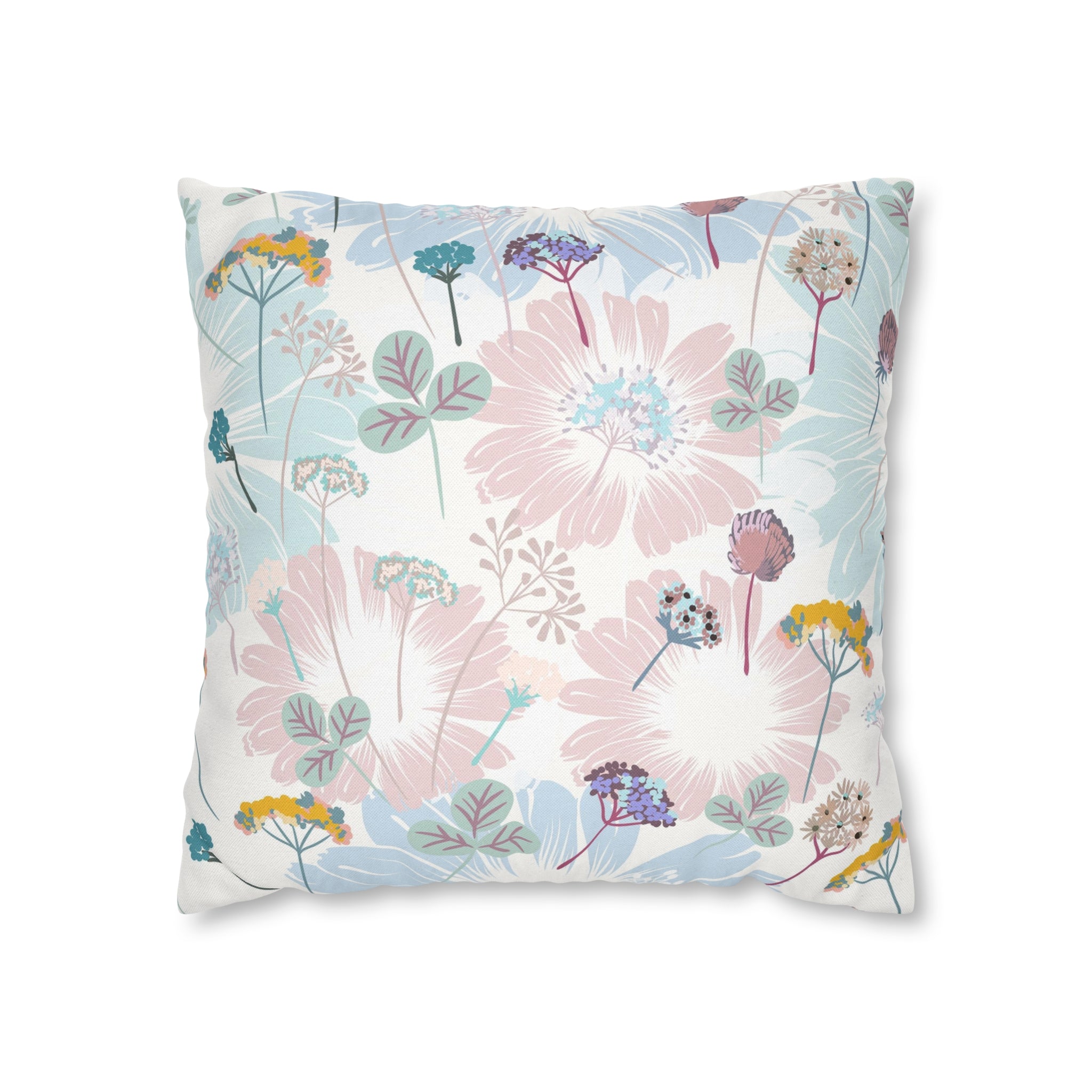 Floral Boho Pillow Cover | Spring Pastel Blue Pink