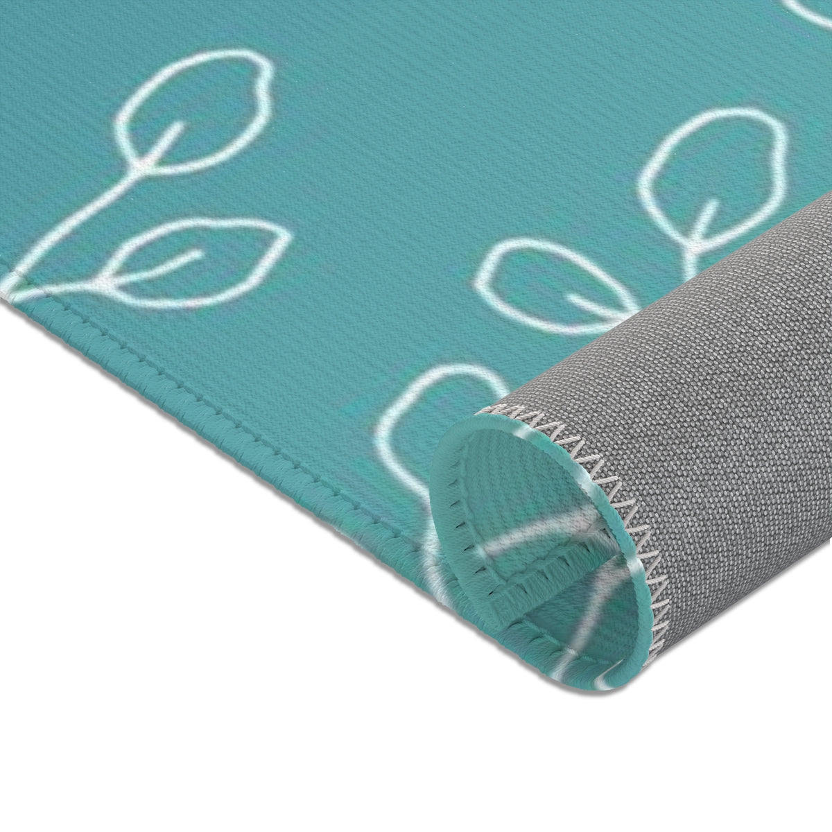 Floral Area Rug | Boho Hands Teal White Leaves