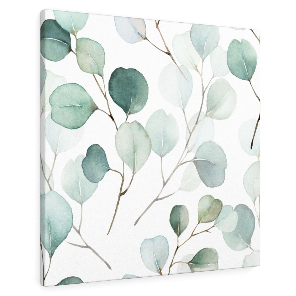 FLORAL WALL CANVAS ART | White Green Eucalyptus Leaves