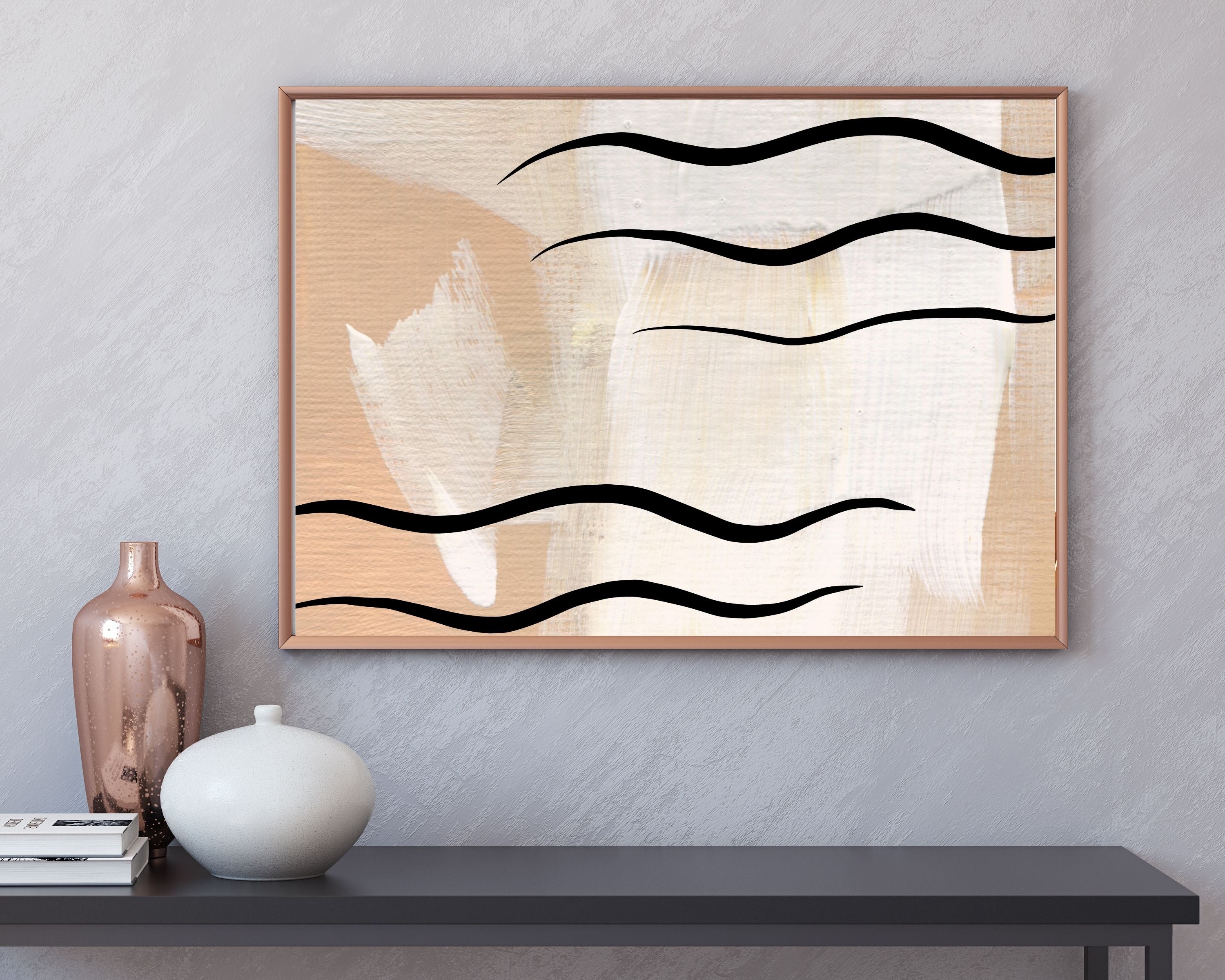 Abstract Terracotta Art Prints | Cream Beige Black