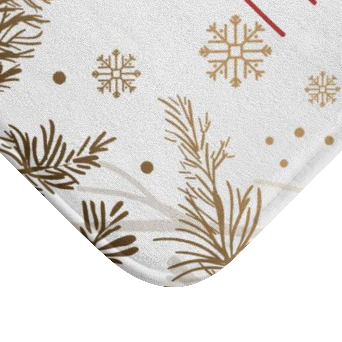 Christmas Bath Mat | White Red Brown Happy Holiday Branches