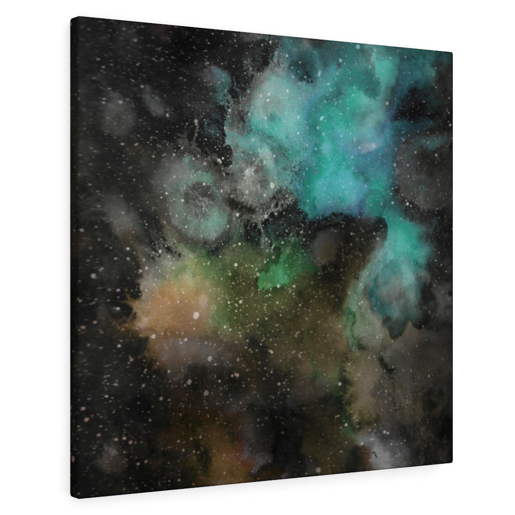ABSTRACT WALL CANVAS ART | Black Yellow Teal Galaxy