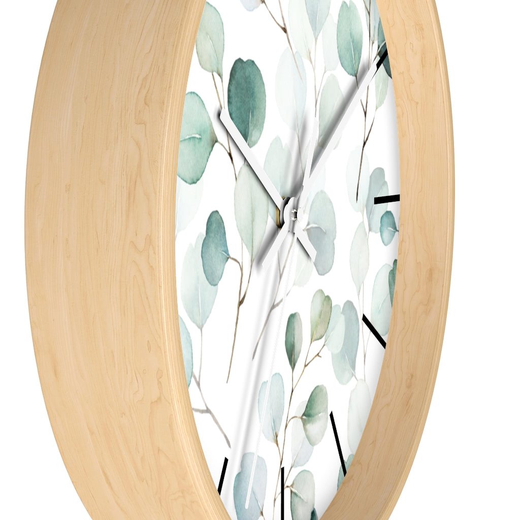 Wood, Floral Wall Clock, Eucalyptus 10"