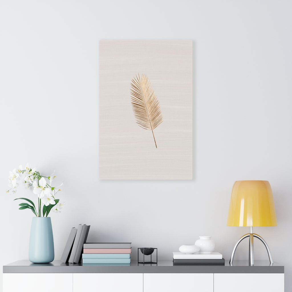 Modern Wall Canvas Art | Beige Gold Feather