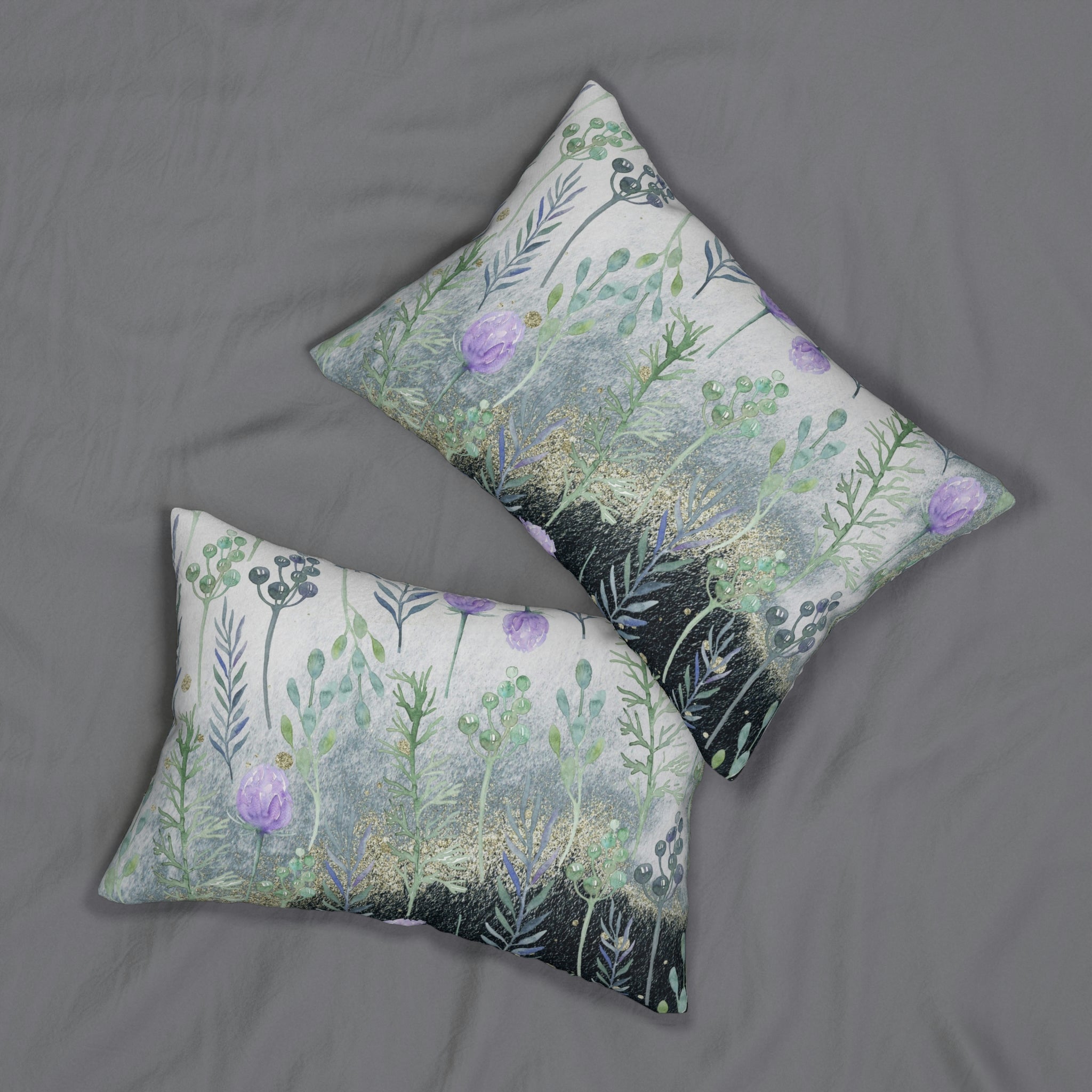 Floral Boho Lumbar Pillow | Lavender Grey Green ombre