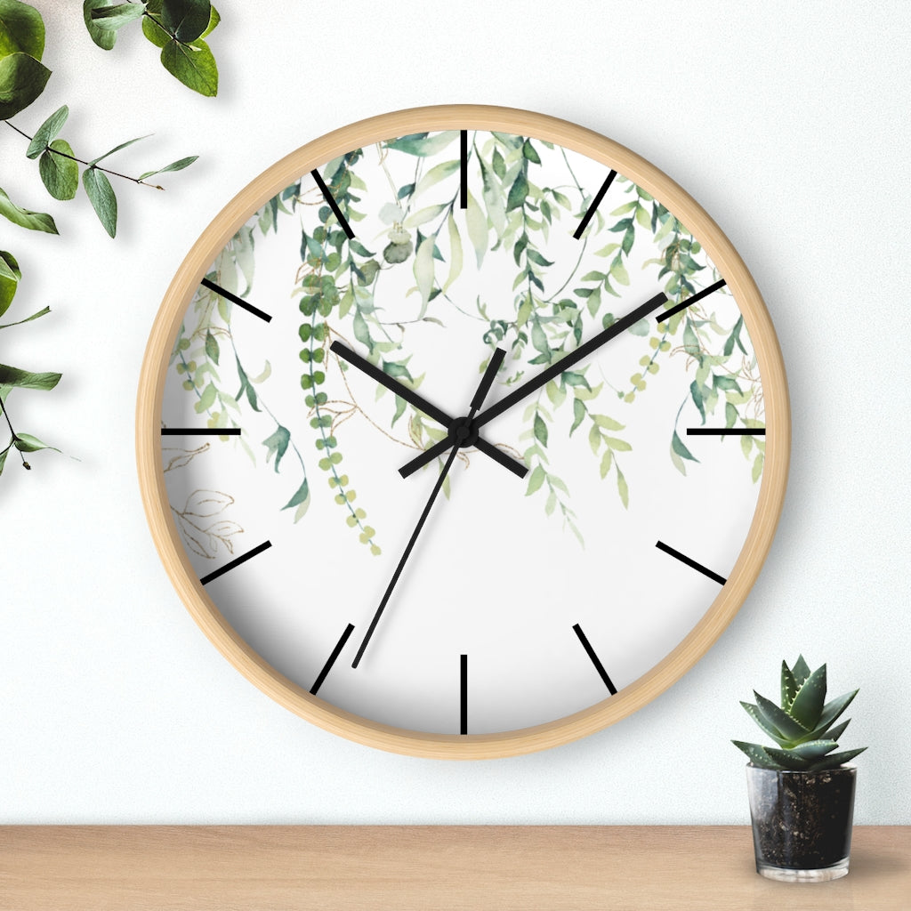 Wood, Floral Wall Clock, Eucalyptus 10"
