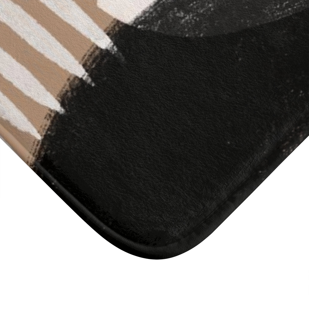 Abstract Boho Bath Mat | Beige Cream Black