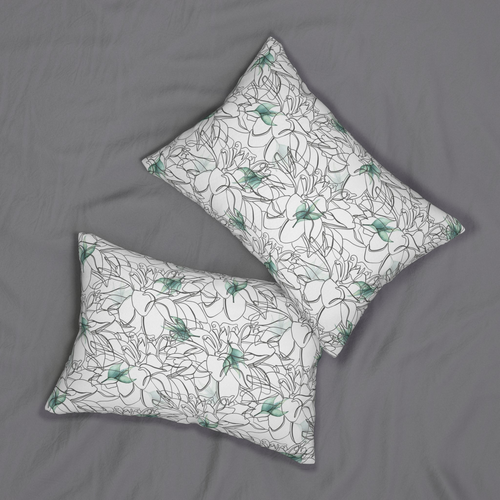 Boho Lumbar Pillow | Black White Line Art Floral