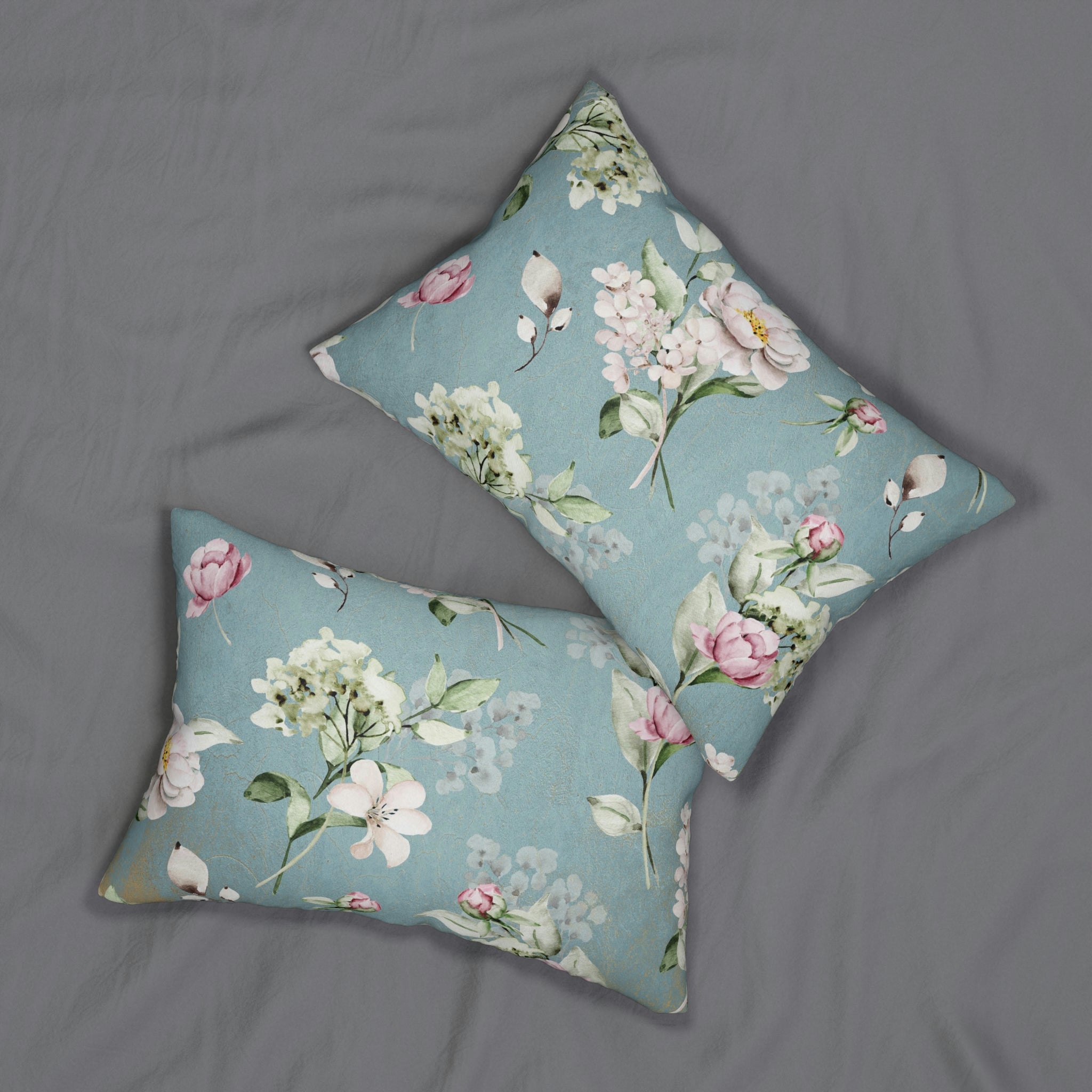 Floral Lumbar Pillow | Blue Pink Peonies Botanical