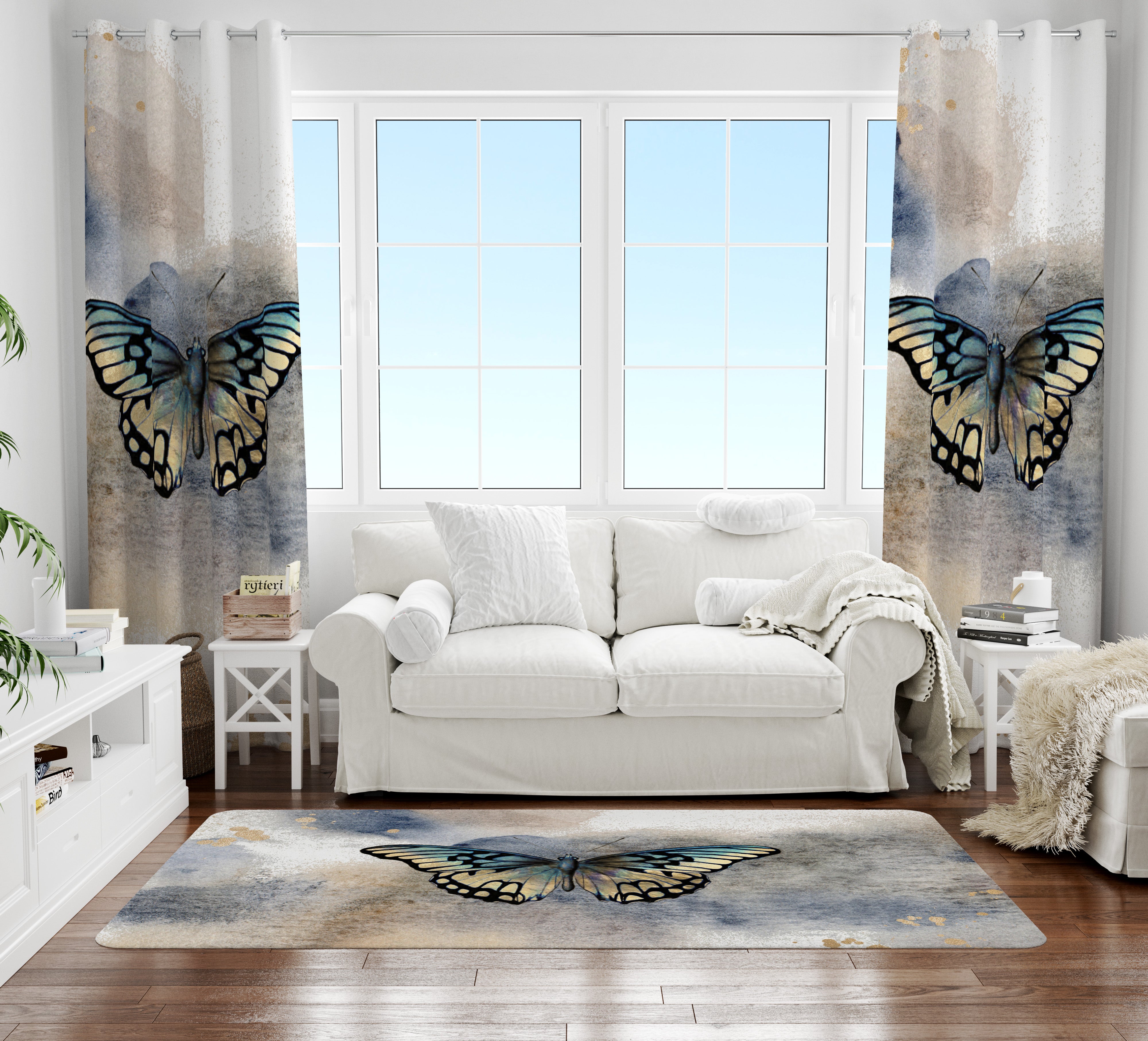 Abstract Area Rug | Butterfly Navy Beige Ombre