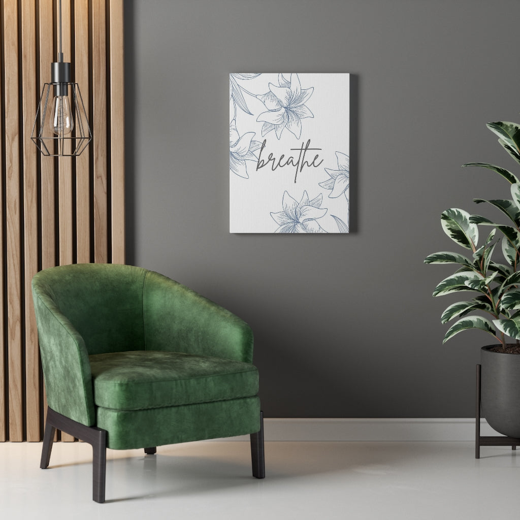 FLORAL WALL CANVAS ART | With Saying | White Pastel Blue