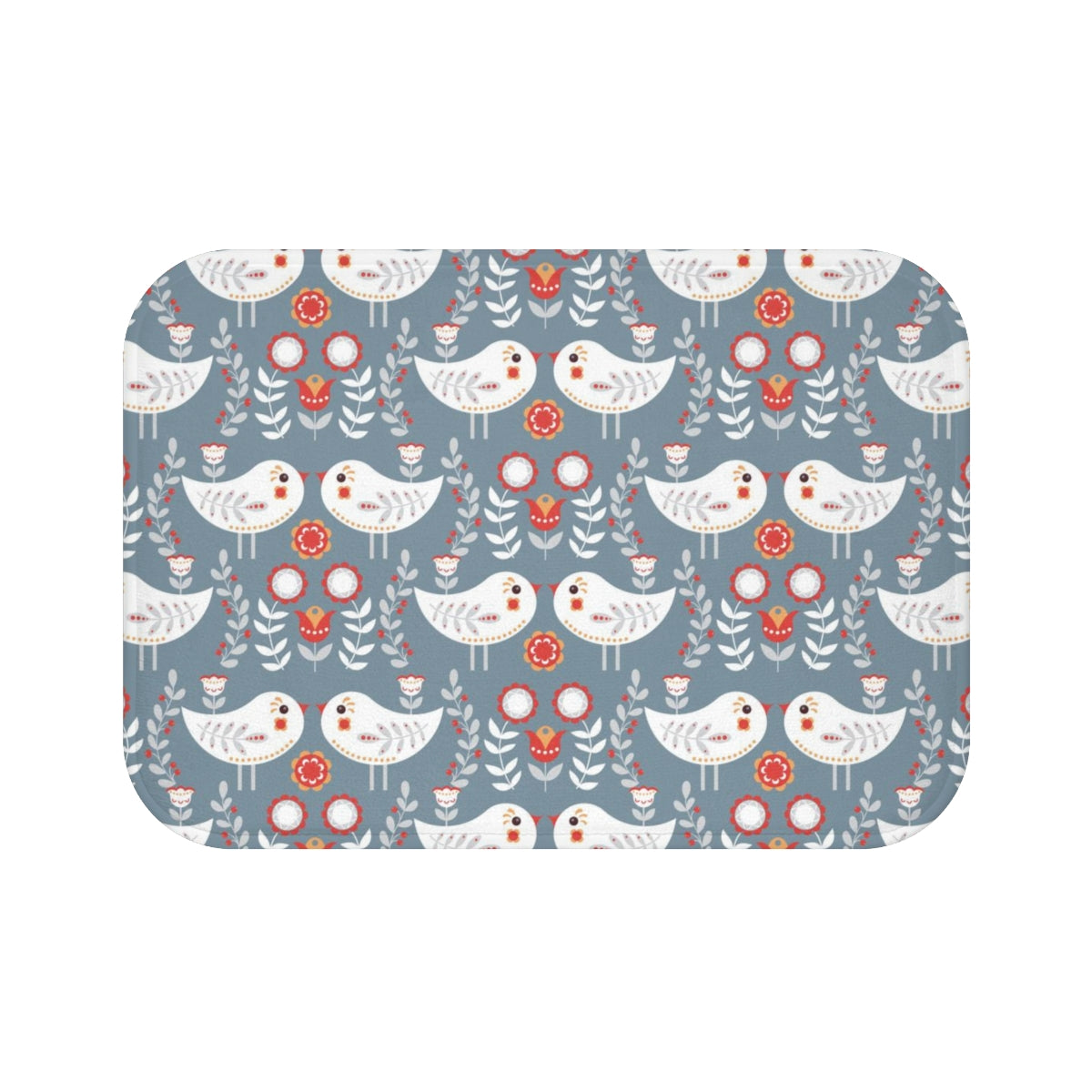 Christmas Kitchen Bath Mat | Gray White Nordic Folk Birds