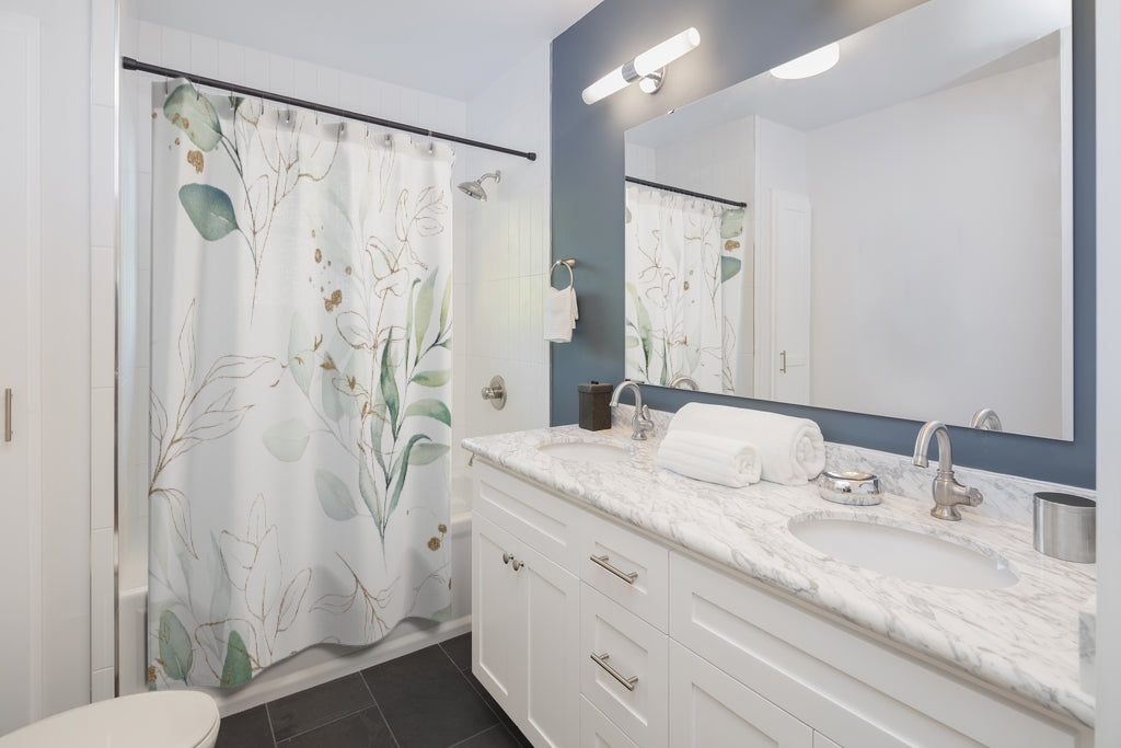 Eucalyptus Floral Shower Curtain | Green White