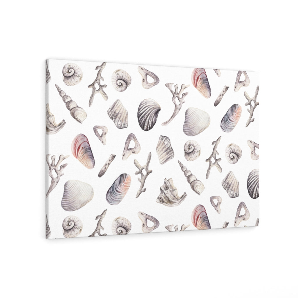 WHIMSICAL CANVAS ART | White Blue Pink Seashells