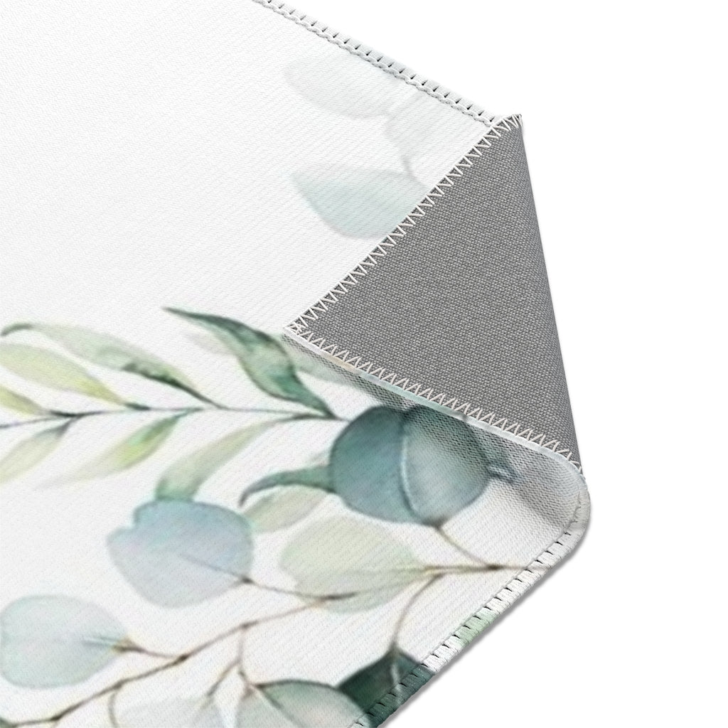 Boho Area Rug | Eucalyptus Green Watercolor Bouquetes