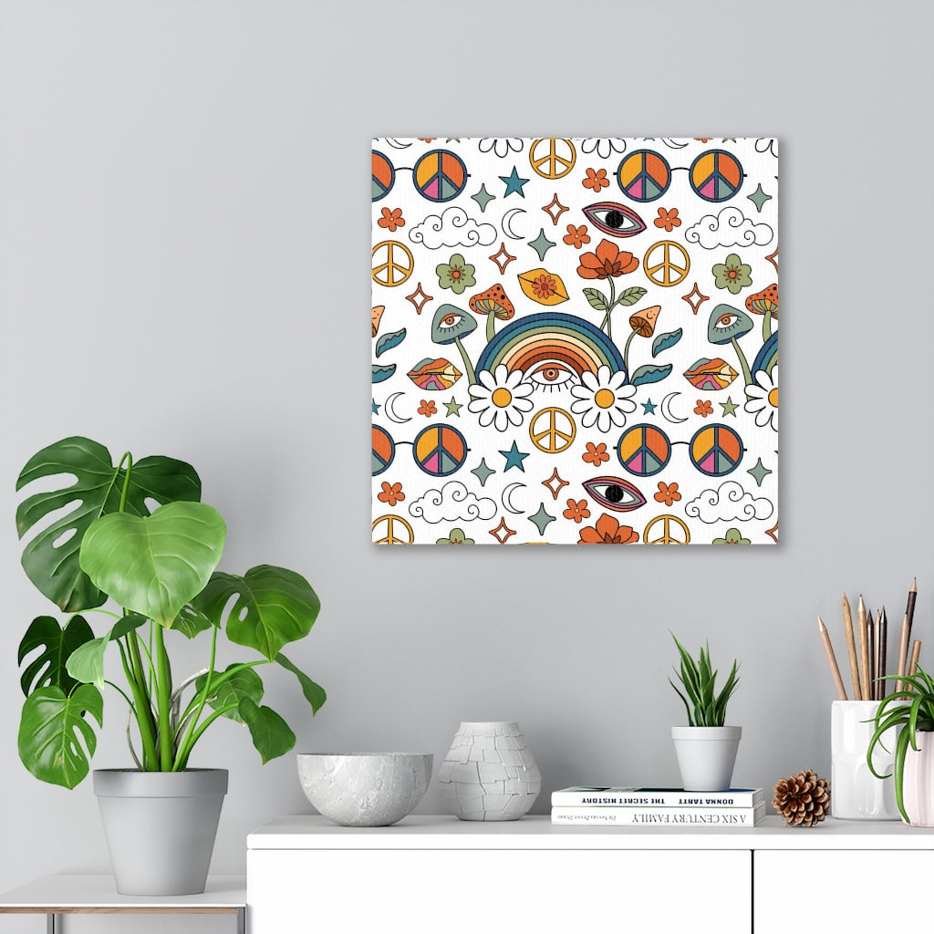 RETRO WALL CANVAS ART | Rainbow White
