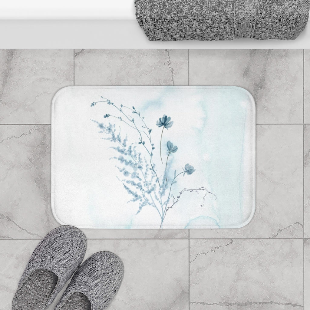 Cute Boho Bath Mat | BABY BLUE | WILD FLOWERS