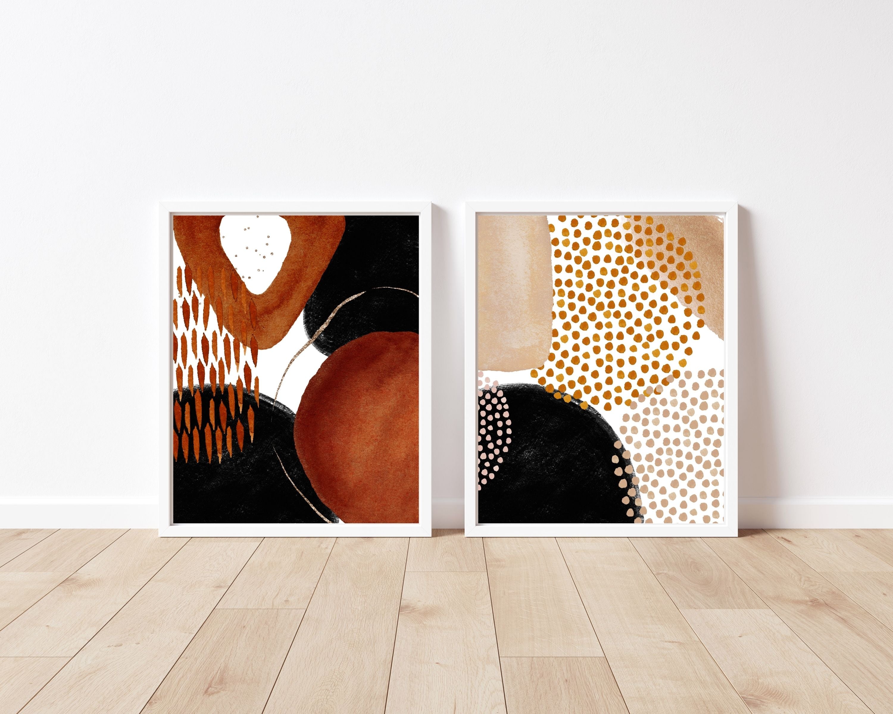 Abstract Boho Art Prints | Burnt Orange Beige Black