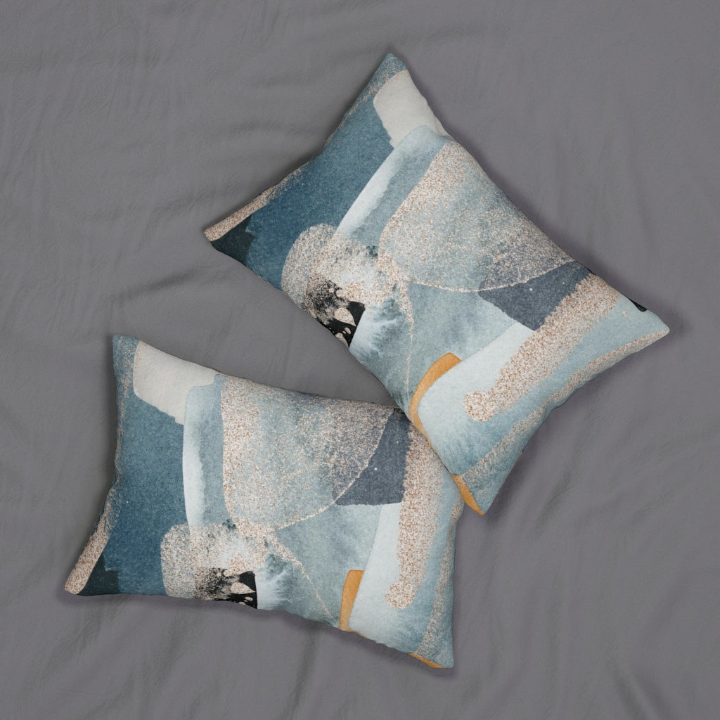 Abstract Boho Lumbar Pillow | Dusty Blue Gold Yellow