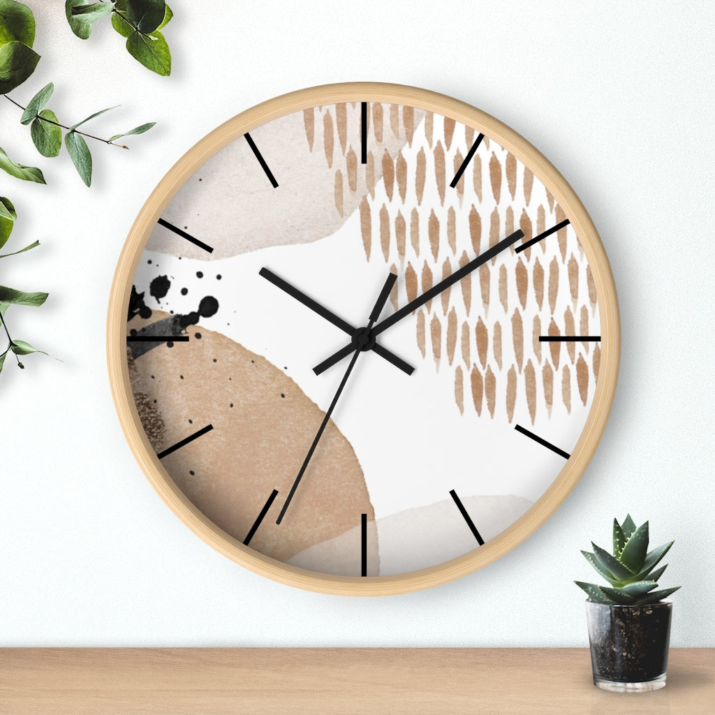 Wood, Wall Clock, Beige Black 10"