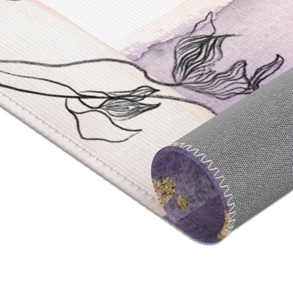 Boho Area Rug | Blush Pink Navy Gold Black Floral