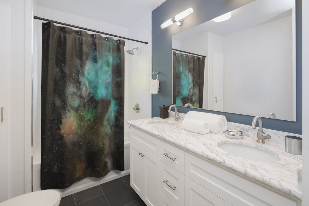 Celestial Shower Curtain | Black Green Teal