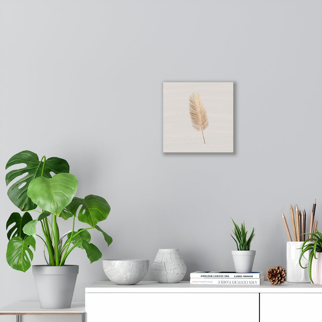 Modern Wall Canvas Art | Beige Gold Feather