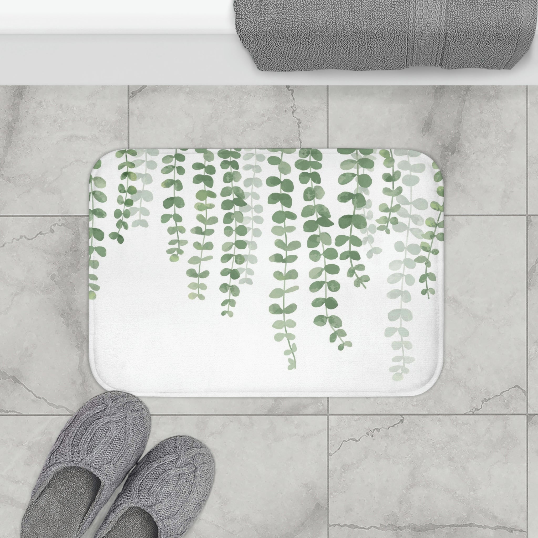 Eucalyptus Floral Soft Bath Kitchen Mat | Sage Green, White