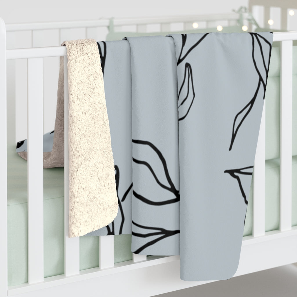 Black Dusty Blue, One Line Art, Floral Blanket