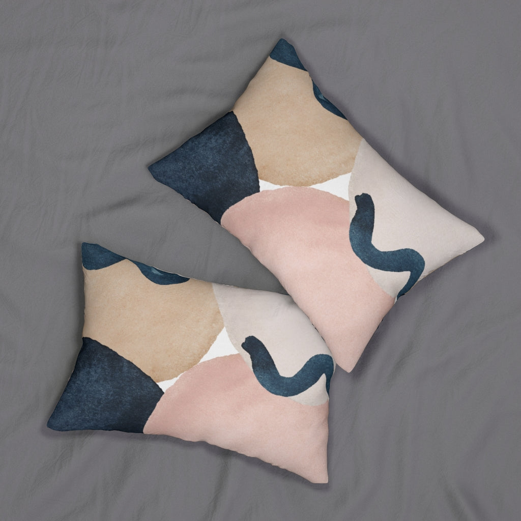 Abstract Boho Lumbar Pillow | Beige Blush Pink Navy