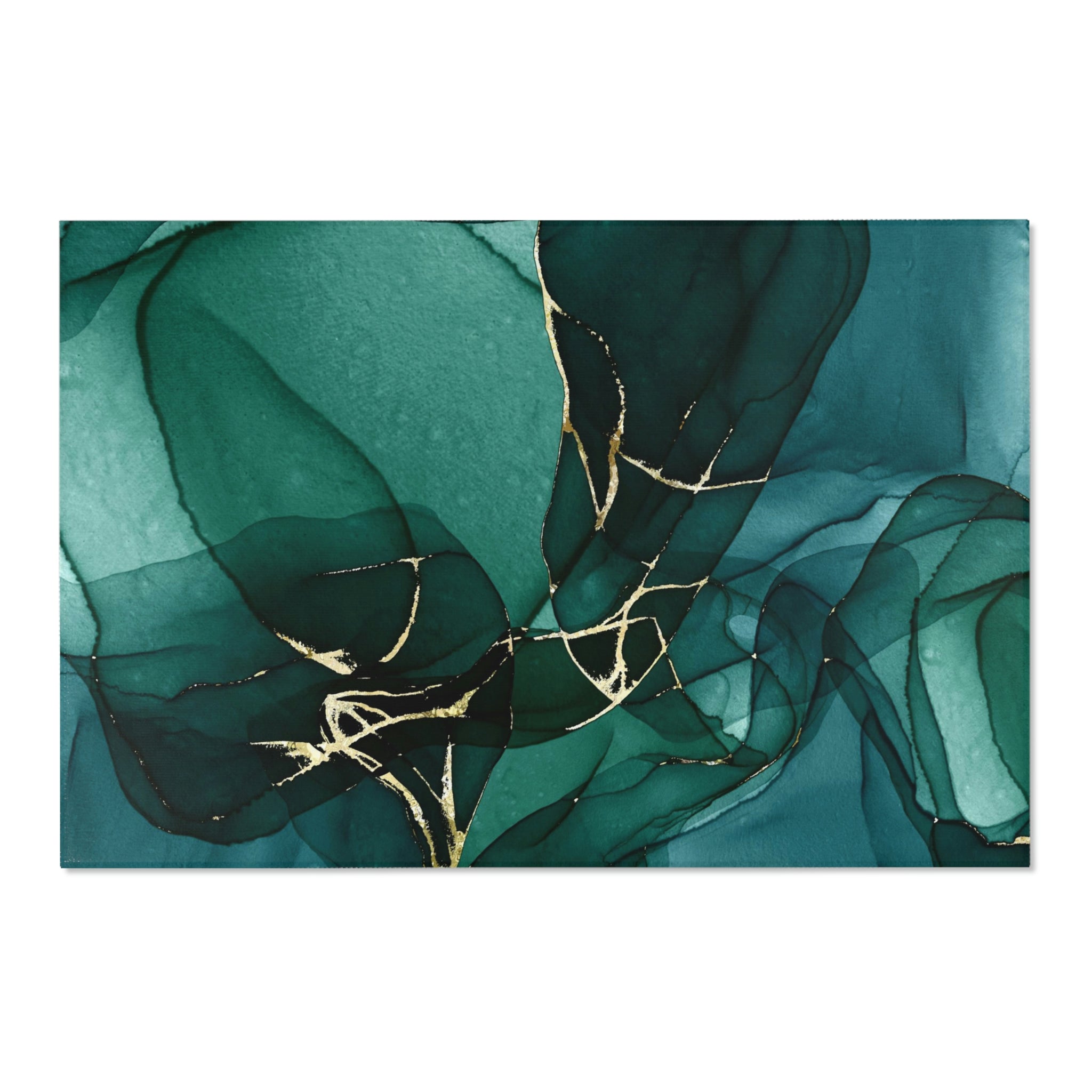 Green Abstract Area Rug | Navy Blue Teal
