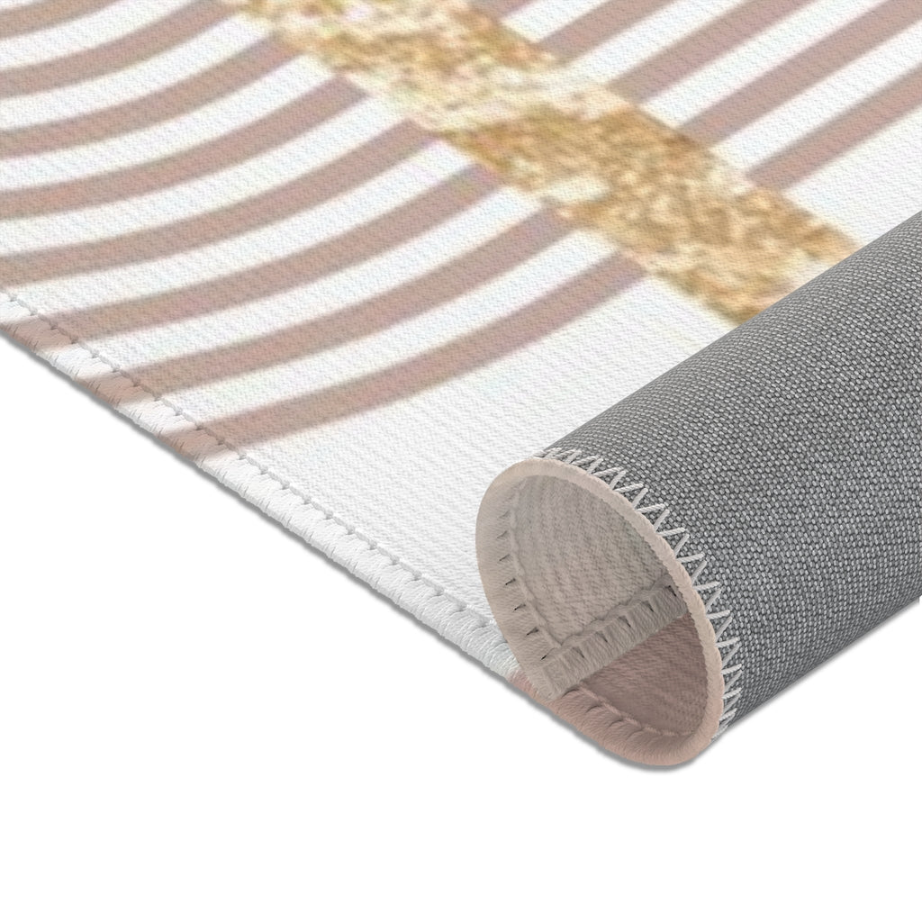 Geometric Area Rug | Green Beige Gold Shapes
