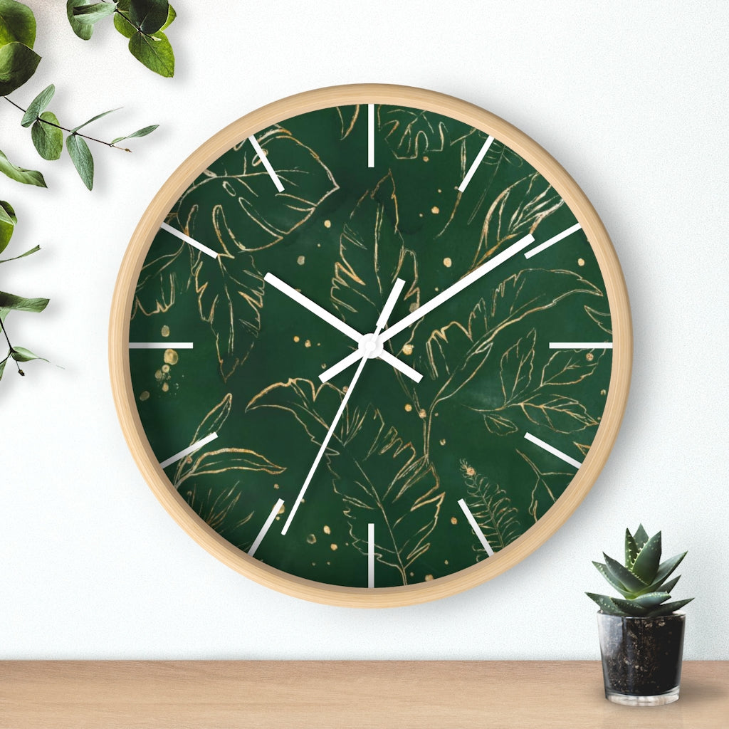 Floral 10" Wood Wall Clock | Green Gold Beige