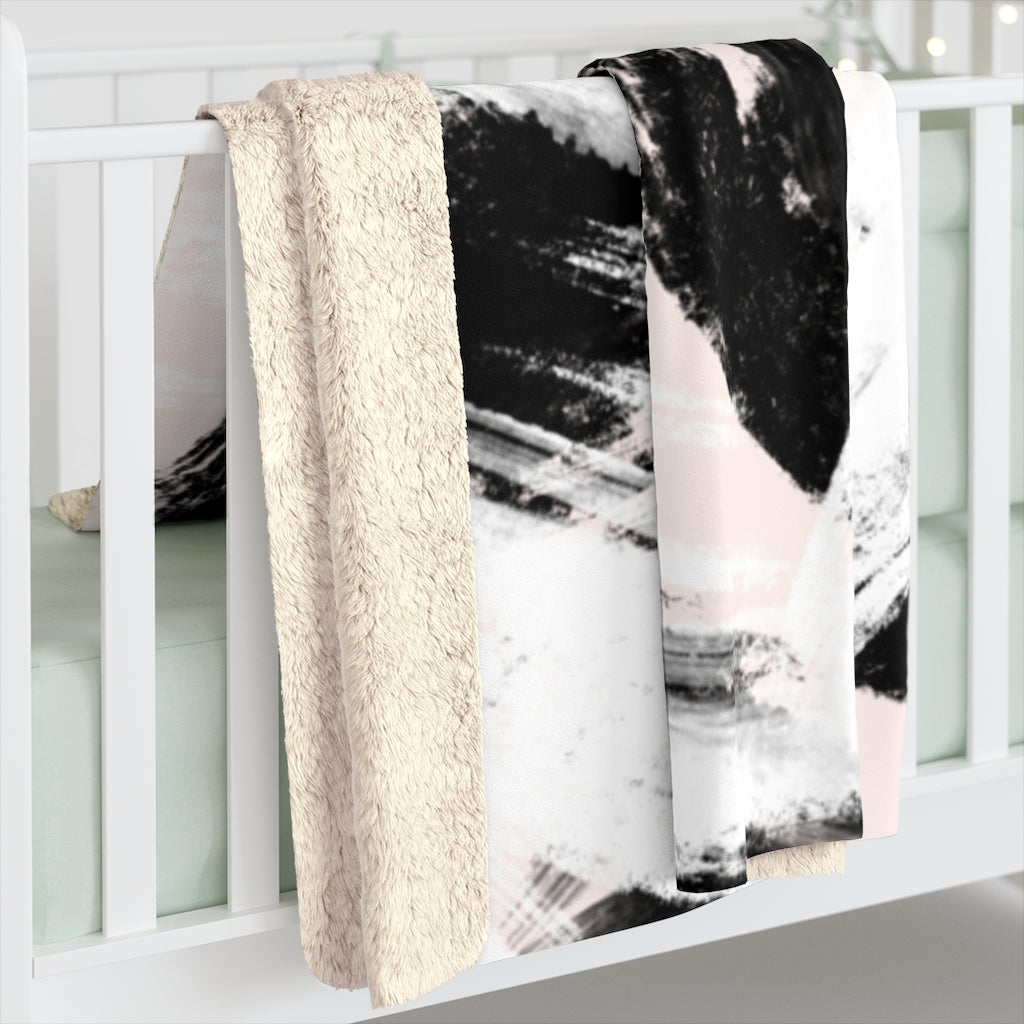 Cozy Comfy Abstract Blankets, Black Blush Pink, Brush Strokes