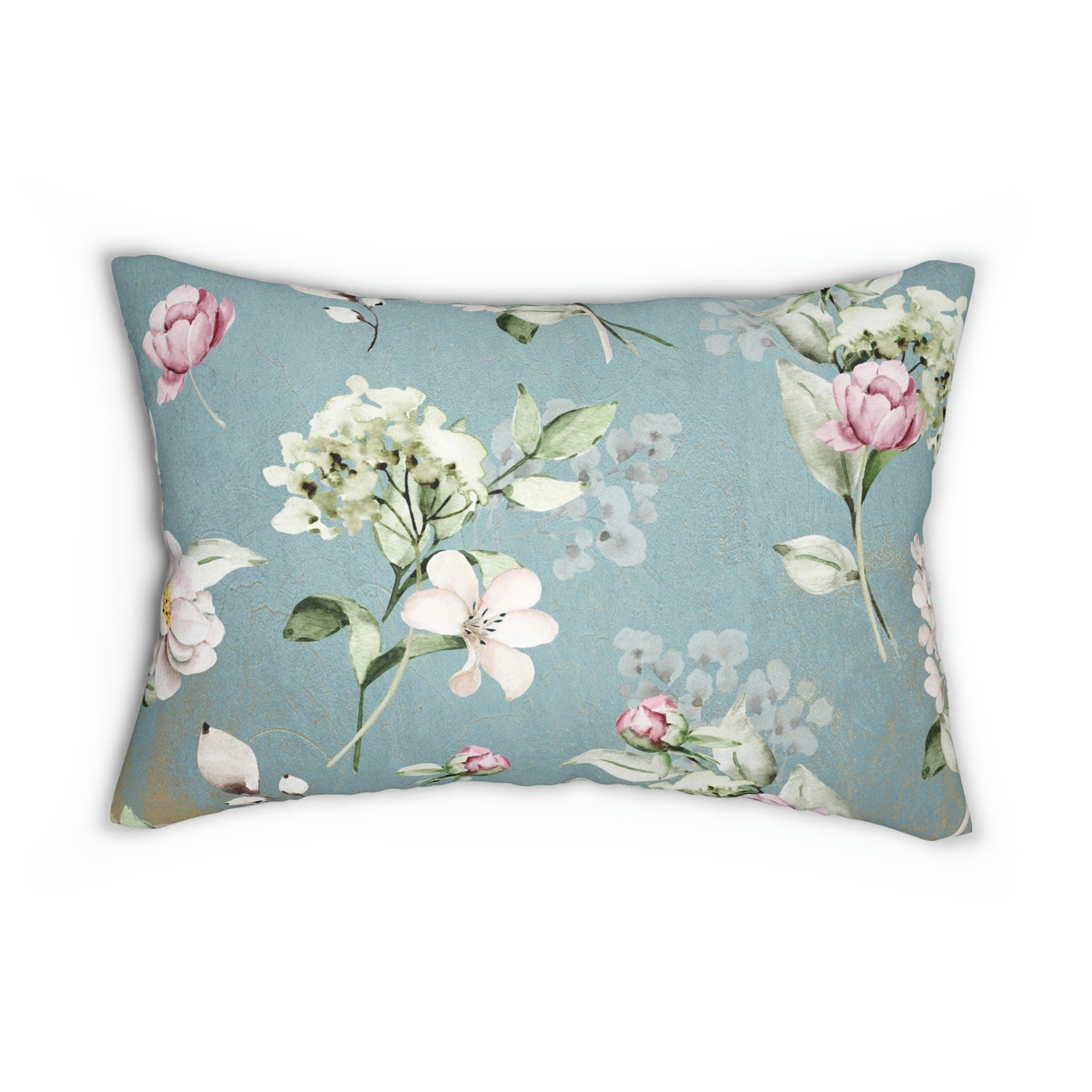 Floral Lumbar Pillow | Blue Pink Peonies Botanical