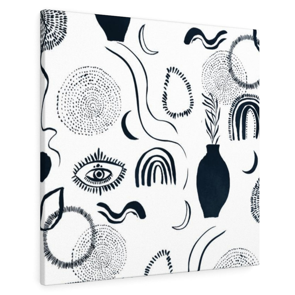 MINIMALIST WALL CANVAS ART | White Navy Blue Boho Eyes