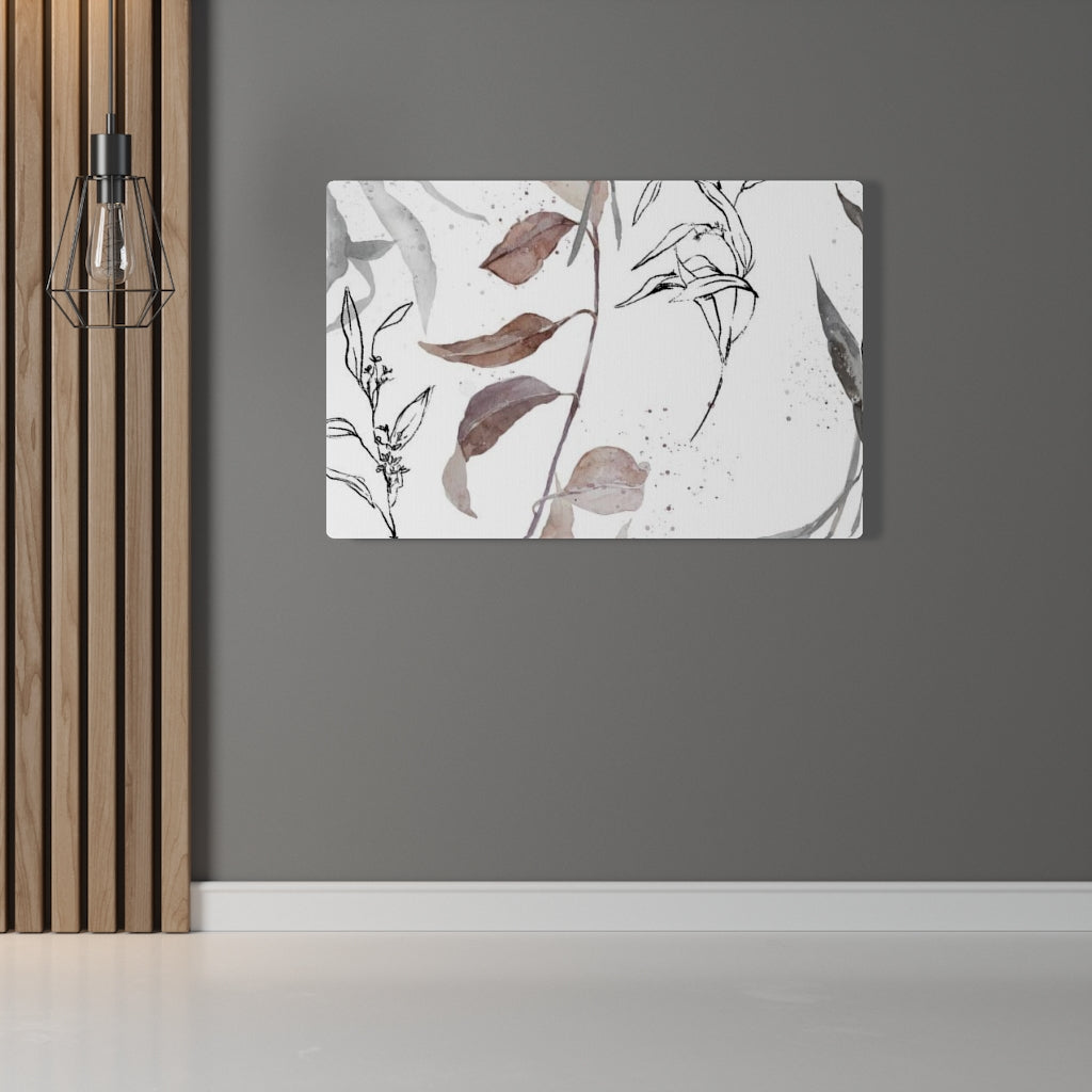 FLORAL WALL CANVAS ART | White Beige Grey Leaves