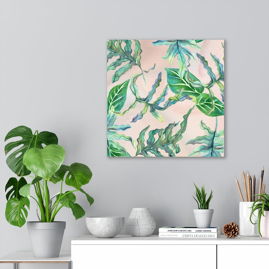 FLORAL WALL CANVAS ART | Beige Green Leaves