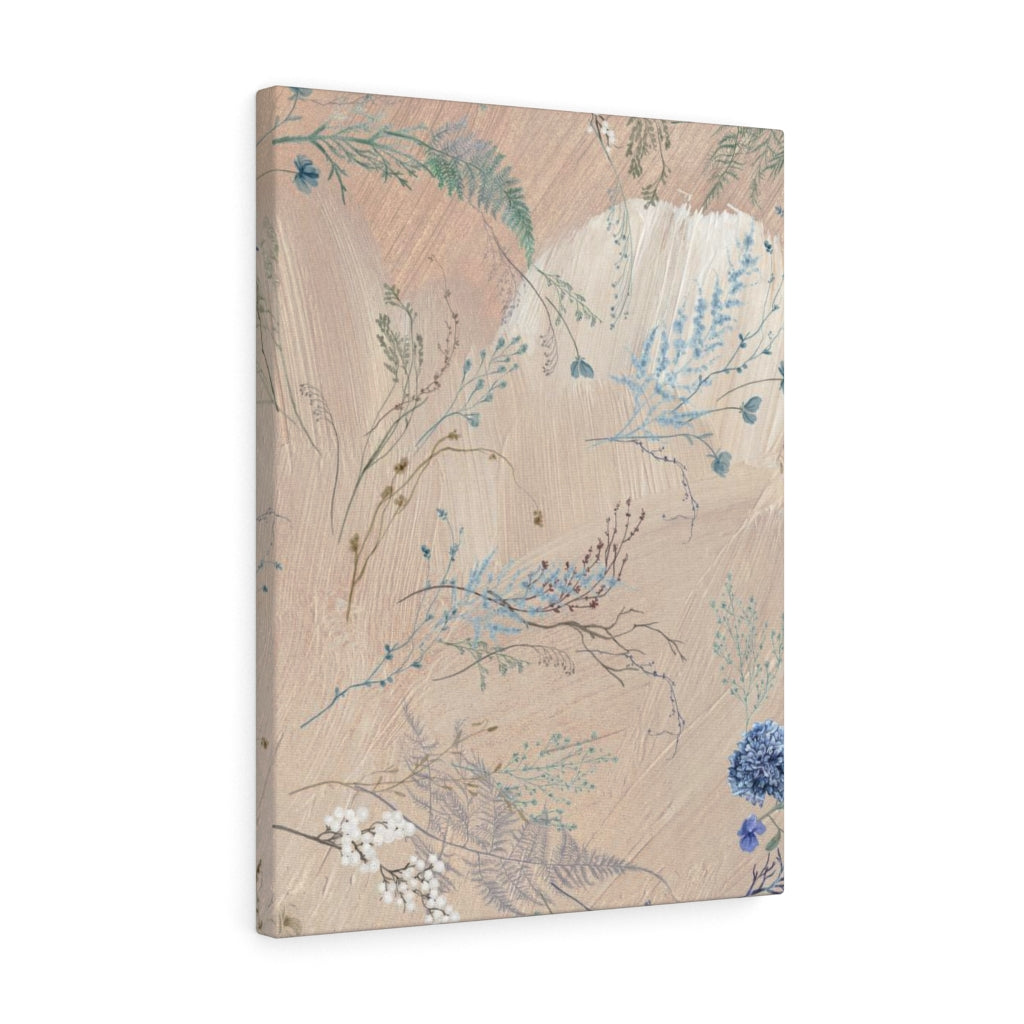 FLORAL WALL CANVAS ART | Beige Lavender Blue Delicate Flowers