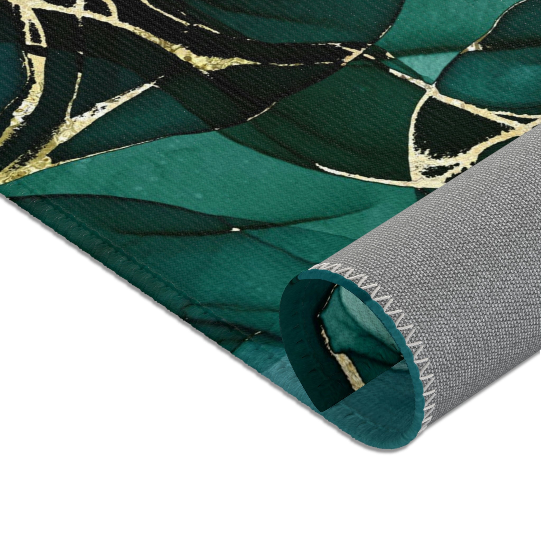 Green Abstract Area Rug | Navy Blue Teal