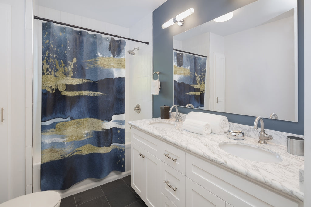 Abstract Shower Curtain | Navy Gold Ombre