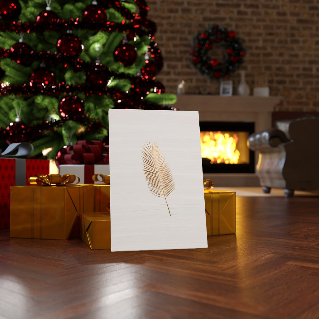 Modern Wall Canvas Art | Beige Gold Feather